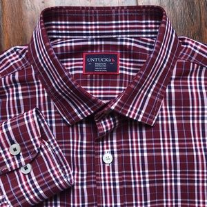 Untuckit Wrinkle Free Button Shirt Maroon Plaid